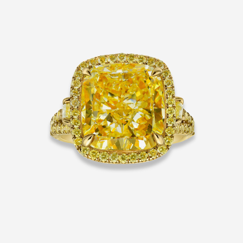 8ct Light Yellow Cushion All Yellow Diamond Statement Ring