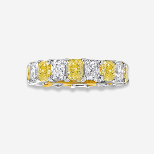 Alternating Fancy Yellow and White Elongated Radiant Diamond Eternity Band