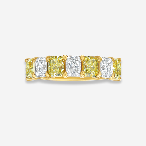 Alternating Fancy Yellow and White Elongated Radiant Diamond Half Eternity Band