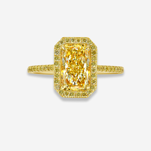 2ct Light Yellow Elongated Radiant Yellow Halo Diamond Engagement Ring
