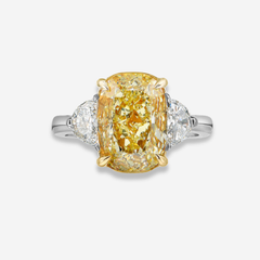 3ct Fancy Light Yellow Elongated Cushion Diamond Engagement Ring