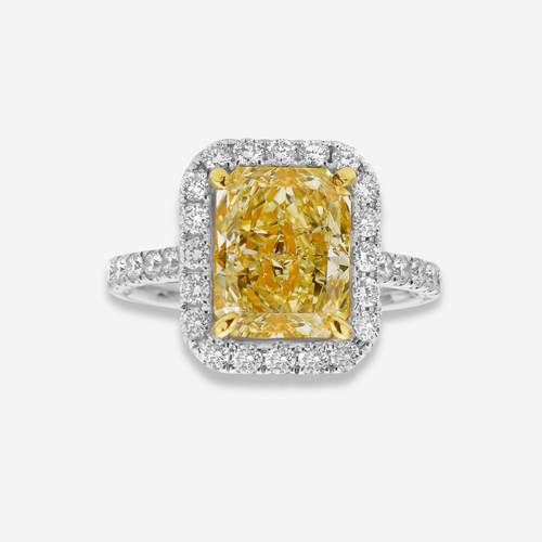 5ct Light Yellow Elongated Radiant Diamond Halo Engagement Ring