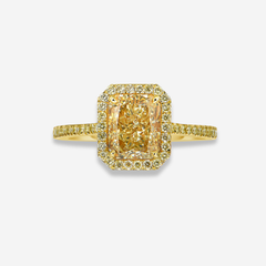 2.28ct Light Yellow Radiant Diamond Golden Halo Engagement Ring