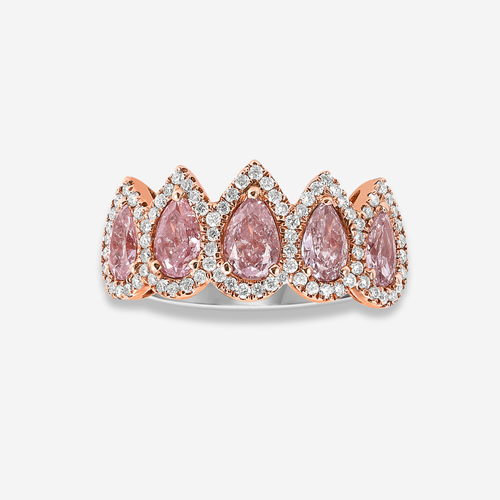 Pink Pear Diamond Halo Band Ring