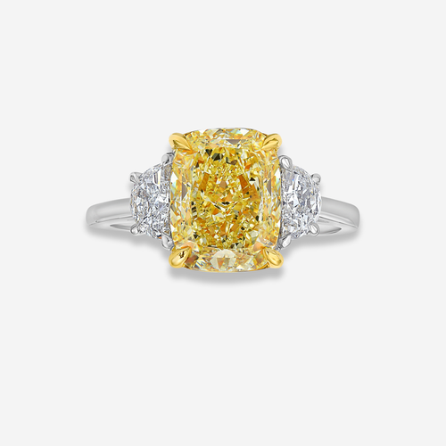 3ct Fancy Light Yellow Elongated Cushion Diamond Engagement Ring