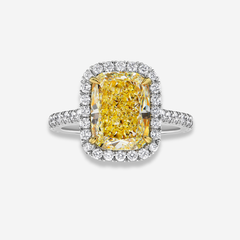 3ct Fancy Yellow Cushion Diamond Halo Engagement Ring