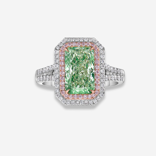 3.14ct Elongated Radiant Green Diamond Ring