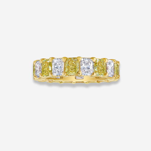Alternating Fancy Yellow and White Elongated Radiant Diamond Eternity Band
