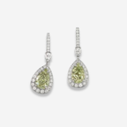2.96ct Light Yellow-Green Pear Diamond Earrings