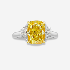 3.70ct Fancy Yellow Cushion Diamond Ring