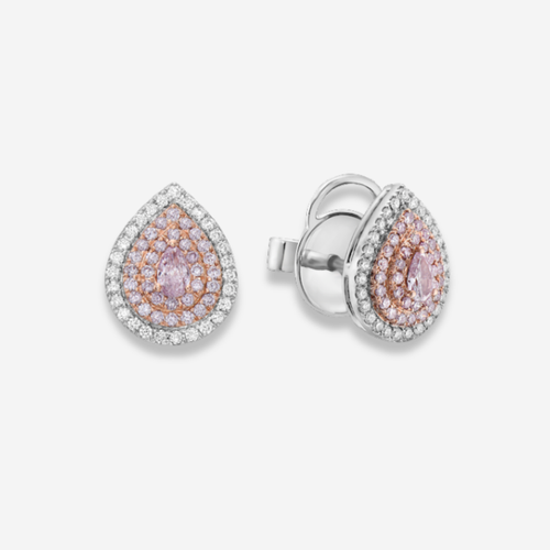 Light Pink Pear Diamond Halo Studs