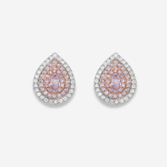 Light Pink Pear Diamond Halo Studs