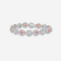 Alternating Pink and White Pear Diamond Halo Bracelet