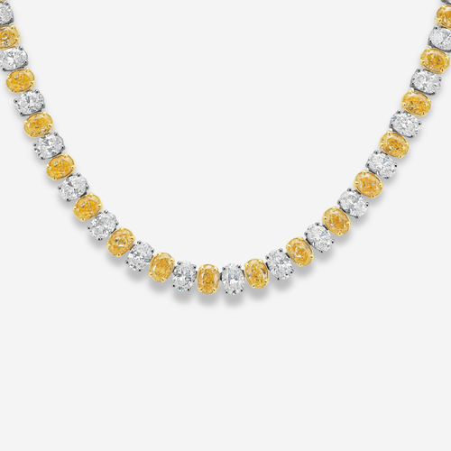 24ct Alternating Yellow and White Oval Diamond Necklace