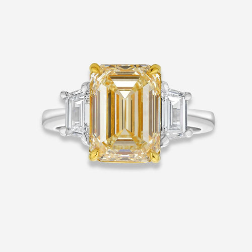 4.05ct Light Yellow Emerald Diamond Engagement Ring