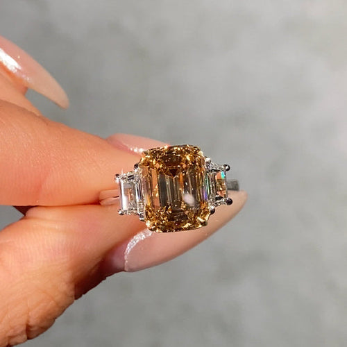 5 Carat Champagne Emerald Diamond Engagement Ring