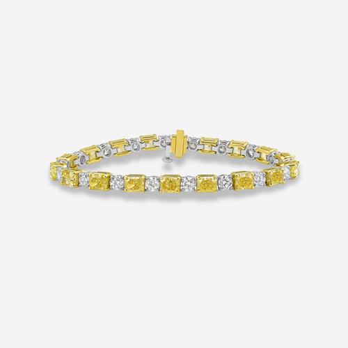 Yellow Radiant and White Round Diamond Tennis Bracelet