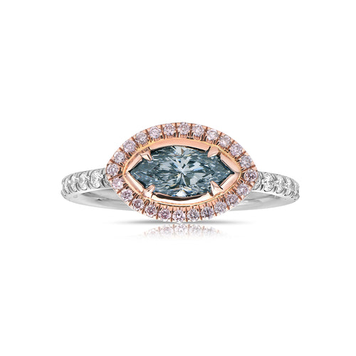 Unique Blue Diamond Ring. Blue Diamond Marquis shape.