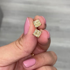Old money yellow diamond studs. yellow radiant. yellow diamond earring. yellow diamond studs with a VS2 and SI1 Clarity.