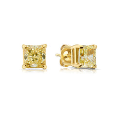 Old money yellow diamond studs. yellow radiant. yellow diamond earring. yellow diamond studs with a VS2 and SI1 Clarity.