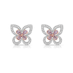 Delicate pink butterfly-shaped diamond stud earrings with a graceful and unique design.