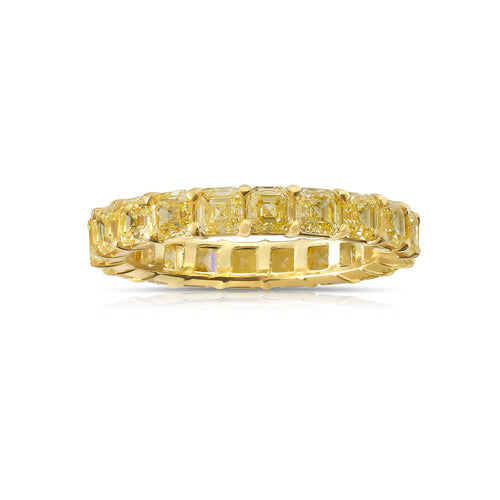 Asscher cut diamonds. yellow asscher cut diamonds. Diamond eternity ring. Diamond wedding band.