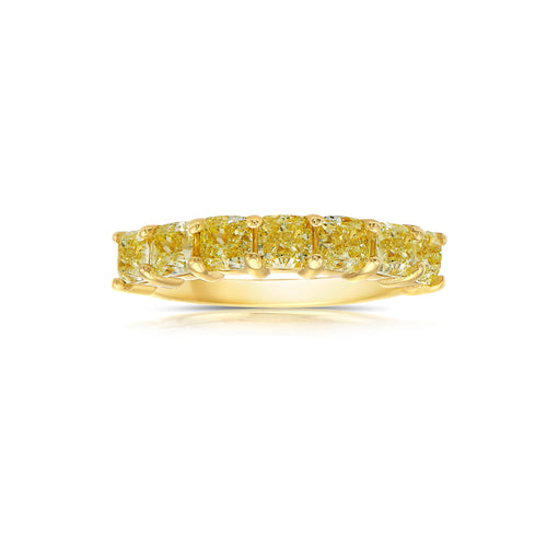 Old money yellow diamond half eternity band. yellow cushion eternity band. yellow diamond ring.