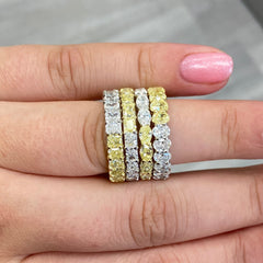 Wear two ways diamond eternity band. Undecided eternity ring. Diamond eternity ring. Fancy yellow and white alternating eternity band. Alternating diamond ring.