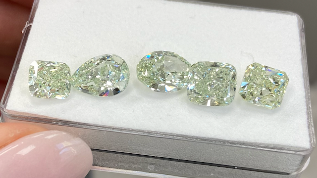Natural green diamonds, radiant cut green diamonds