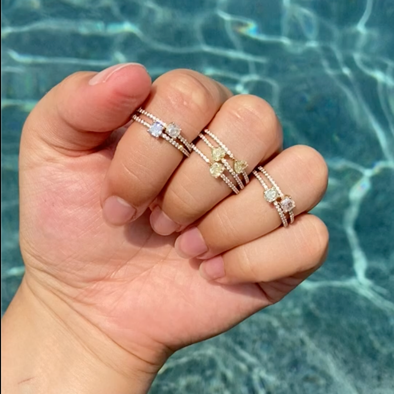 stackable rings with color diamonds for the summer