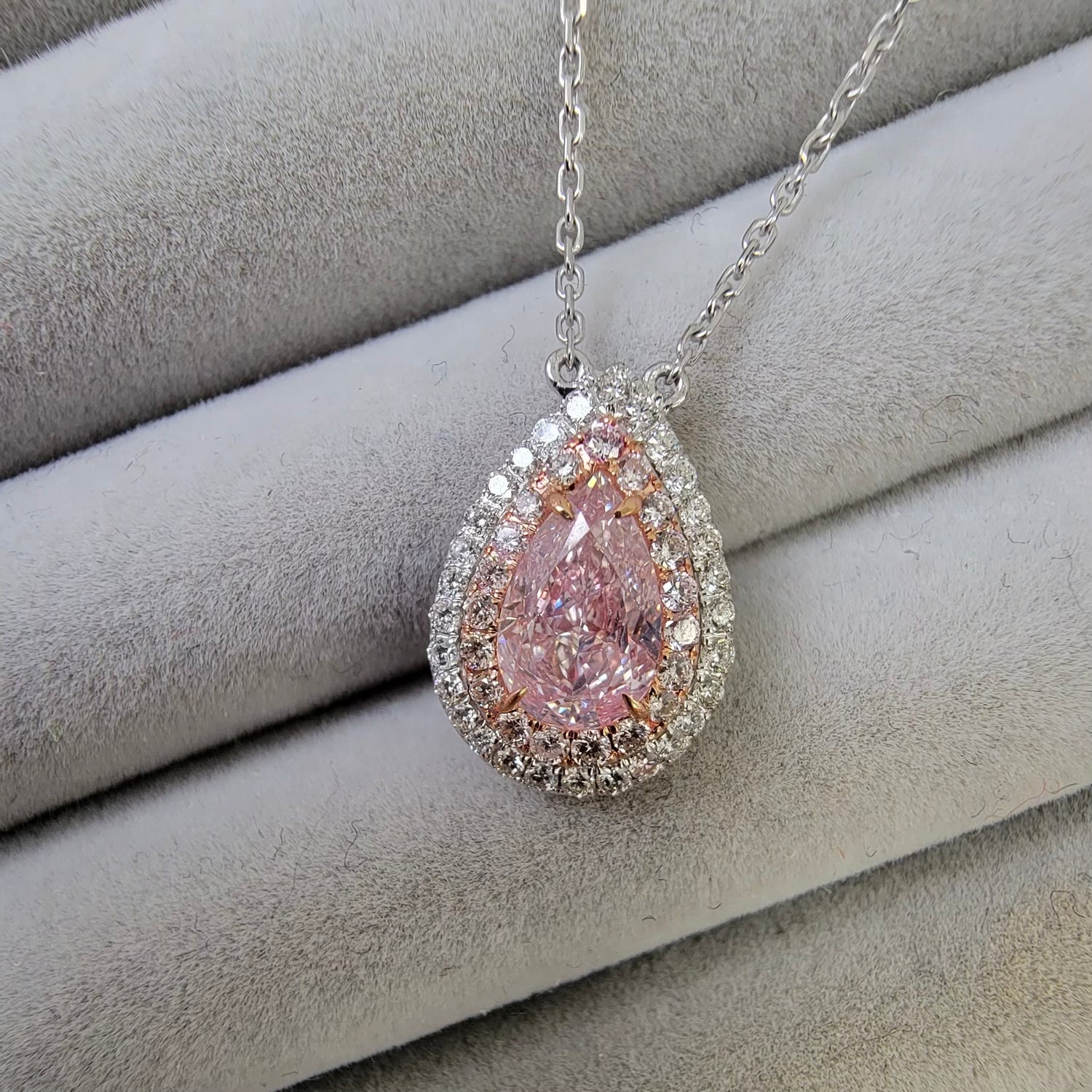 Rare Colors by Namdar Light Pink Pear diamond pendant, New York City