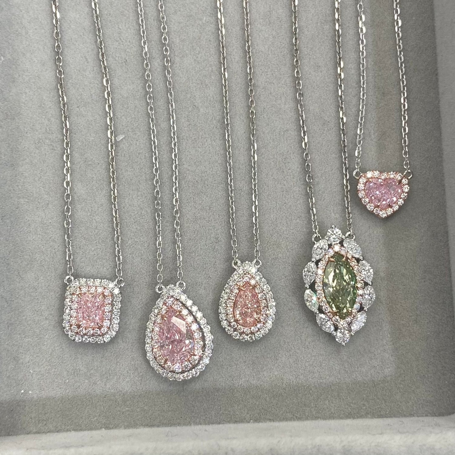 Light Pink Elongated Radiant pendant — color diamond specialists Rare Colors by Namdar