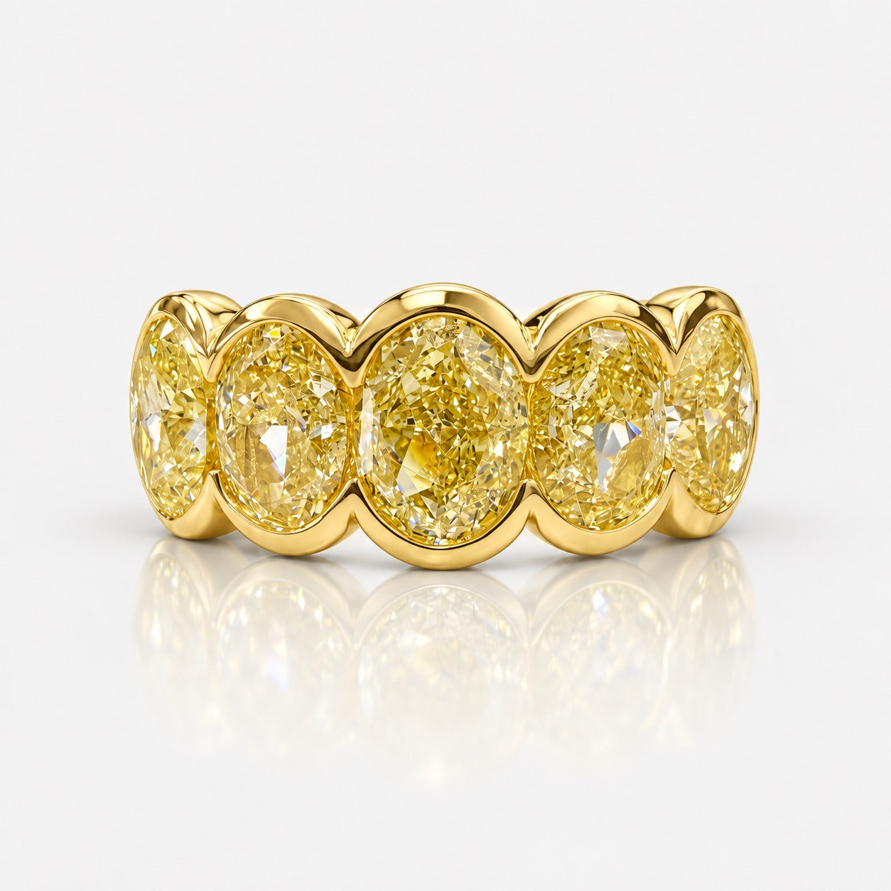 5.7ct GIA Fancy Light Yellow Oval Diamond Bezel Half Eternity Band