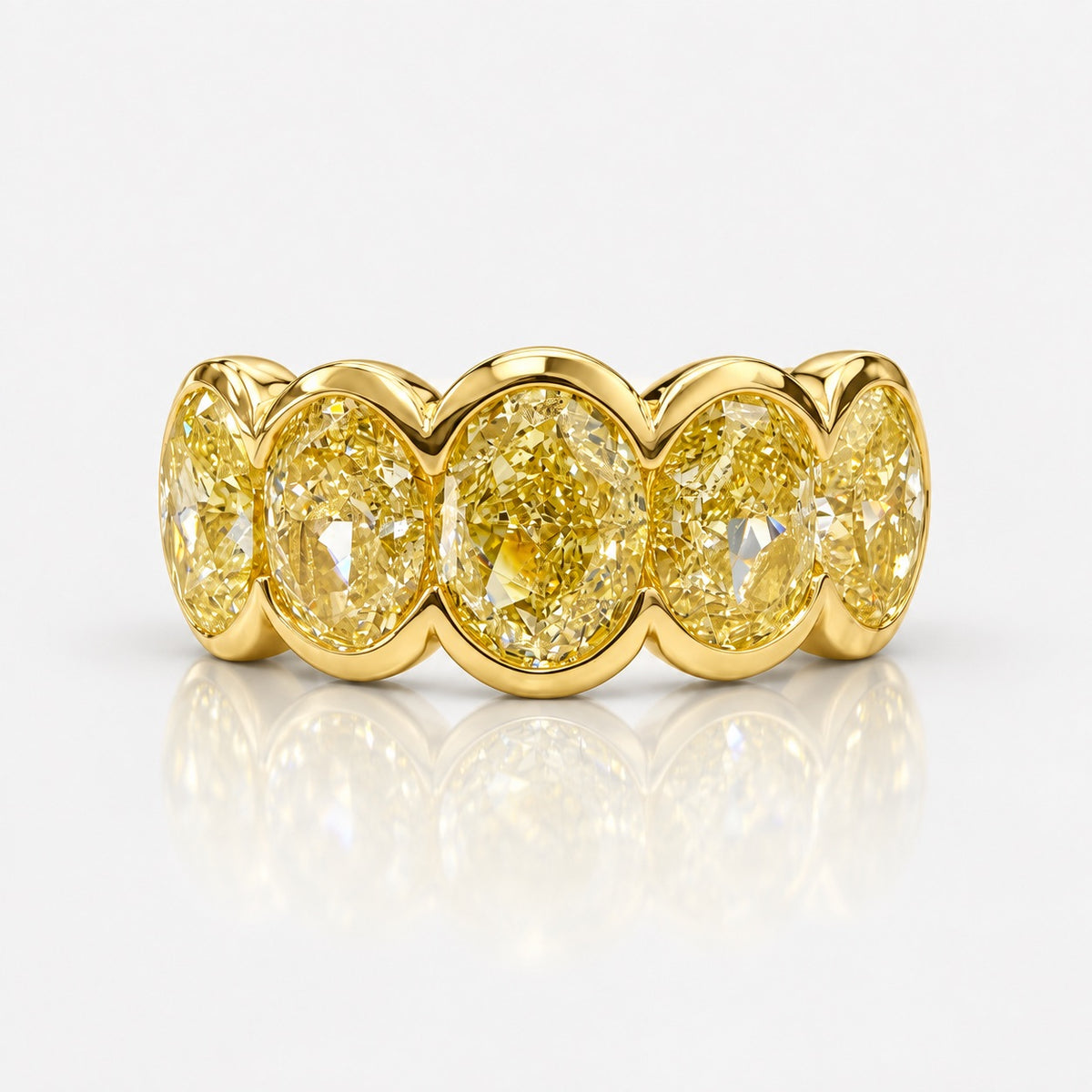 5.7 Carat GIA Fancy Light Yellow Oval Diamond Bezel Half Eternity Band