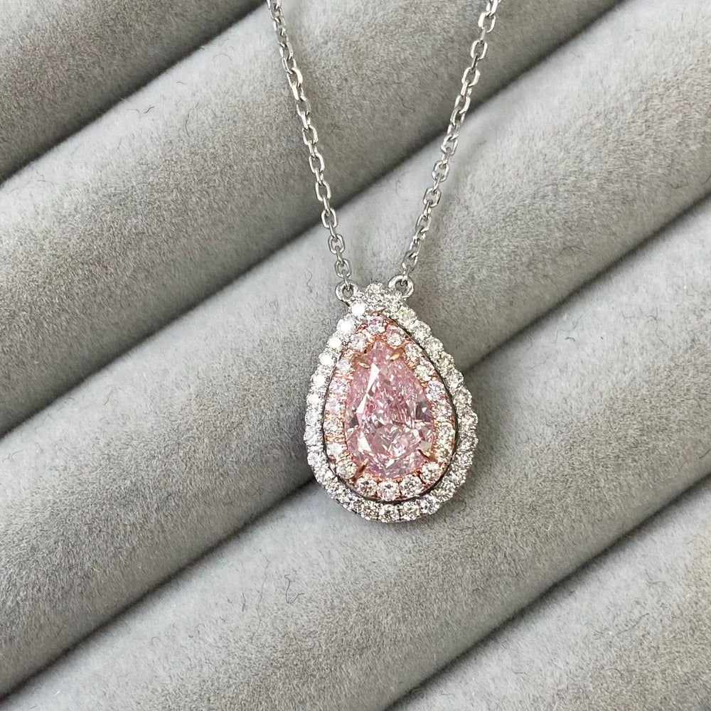 GIA 1ct Light Pink Pear diamond pendant at Rare Colors by Namdar, 5th Avenue New York