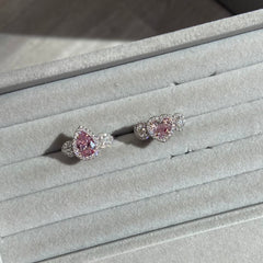 1.37 GIA Light Pink Heart Shape Diamond SI1 Clarity No fluorescence Platinum Ring Handmade in NYC Set with 2 white diamond round side stones and soft white diamond halos GIA Certified Diamond Ready to ship