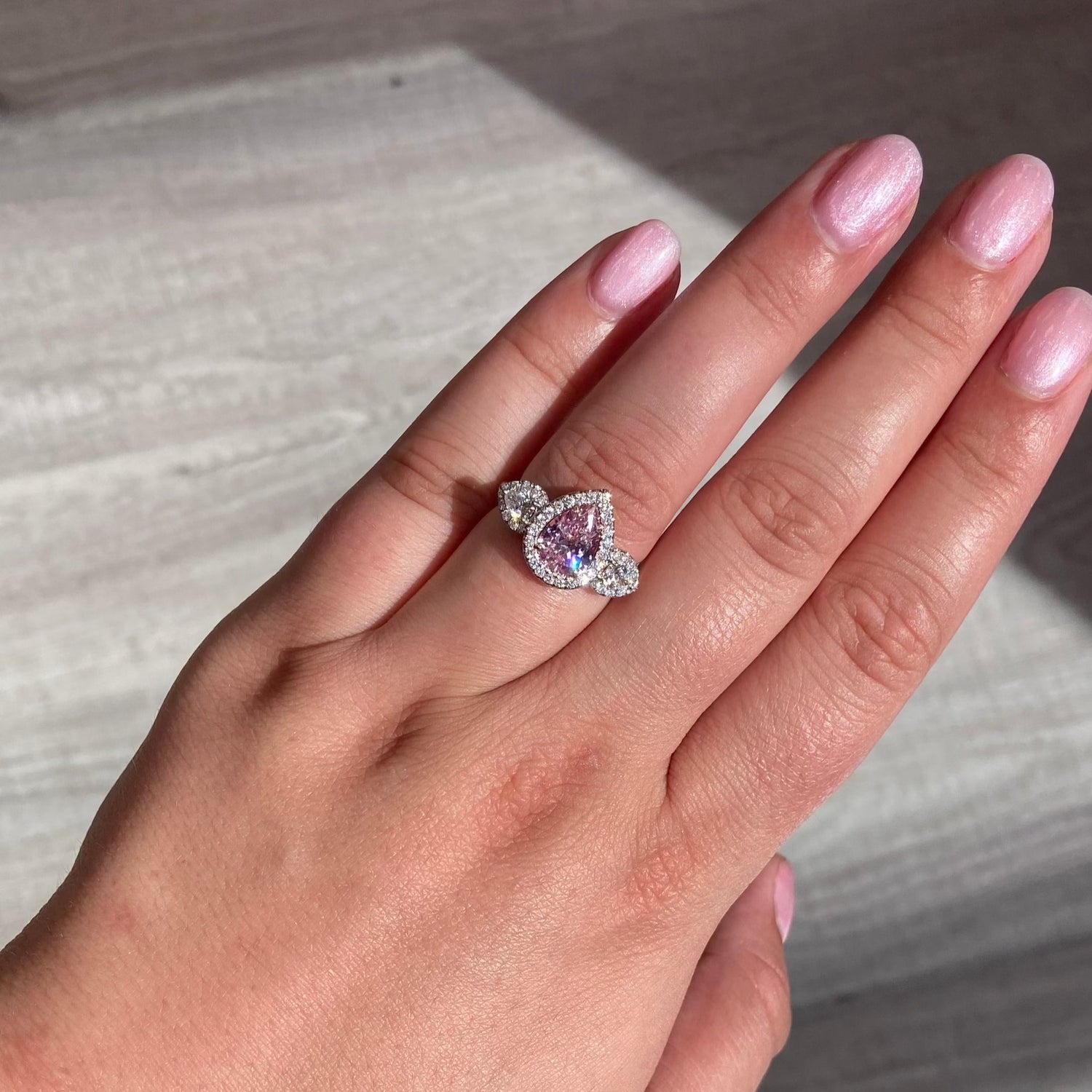 Natural 1.57ct Light Pink Pear diamond ring — Rare Colors by Namdar NYC