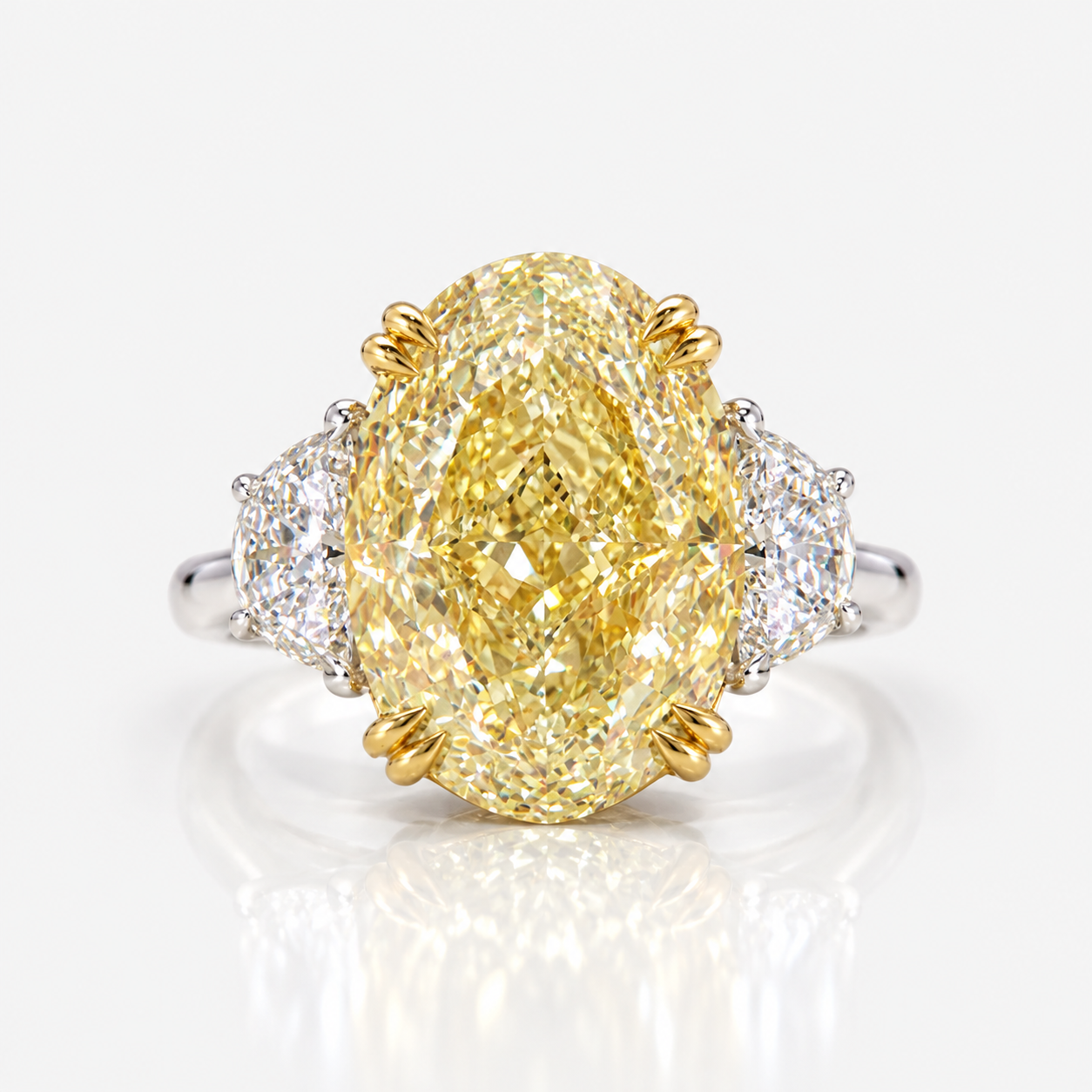 11.07ct GIA Light Yellow Oval Diamond Three Stone Engagement Ring