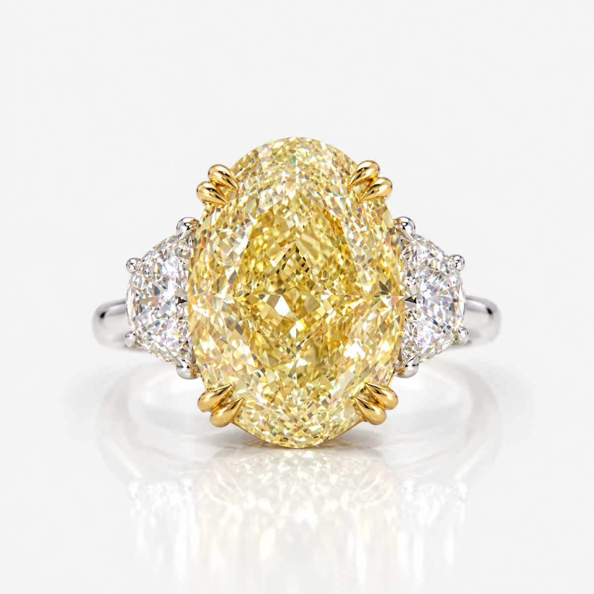 11.07ct GIA Light Yellow Oval Diamond Three Stone Engagement Ring
