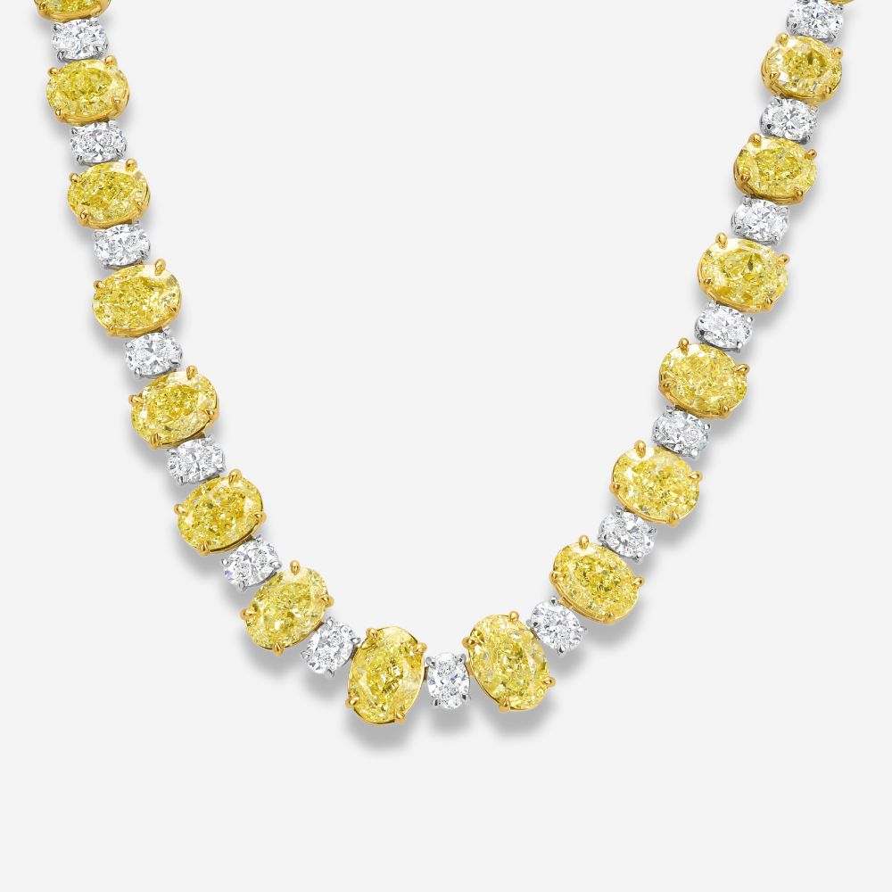 70ct Yellow Oval diamond necklace, handcrafted by Rare Colors by Namdar