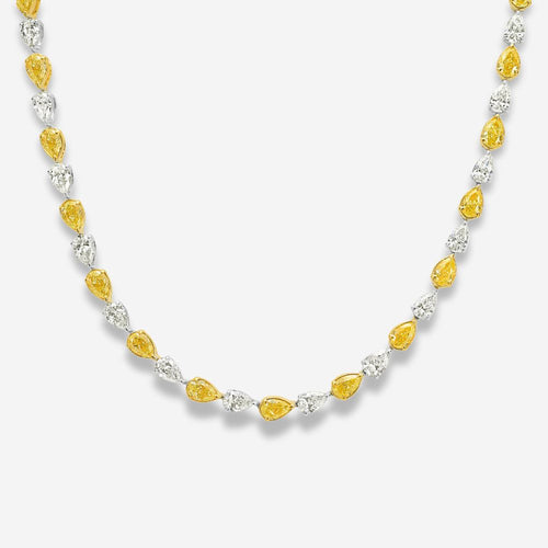 11.5ct Alternating Fancy Yellow and White Pear Diamond Necklace