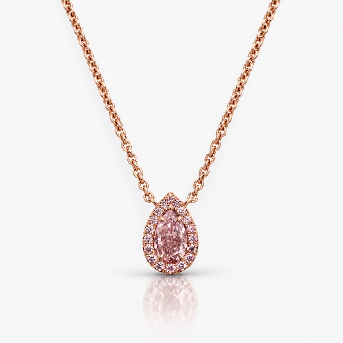 Half Carat Pink Pear Diamond Halo Pendant Necklace