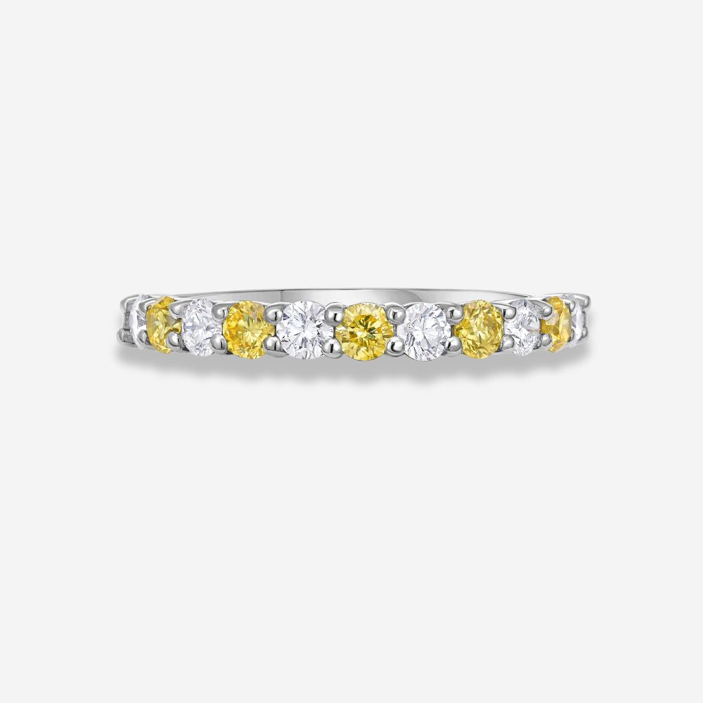 Round Yellow and White Diamond Band