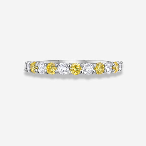 Round Yellow and White Diamond Band Ring