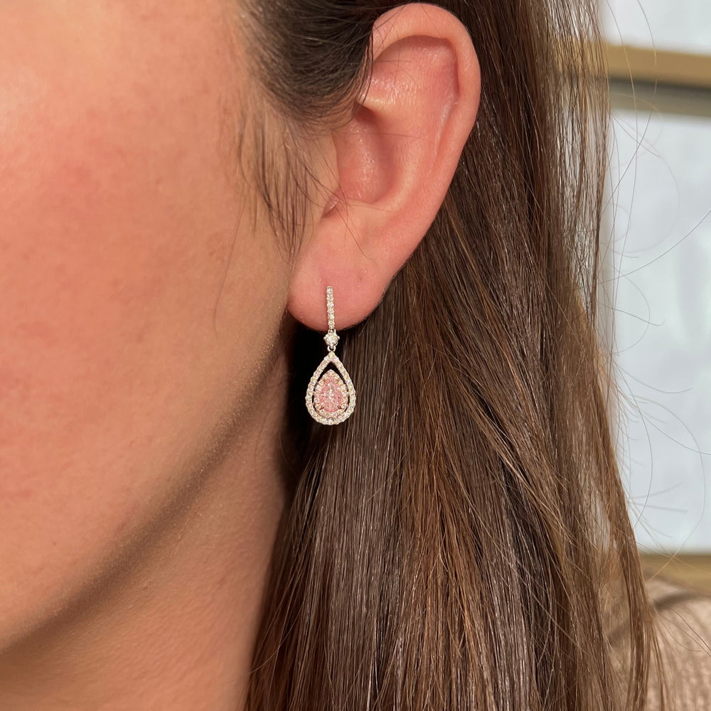 Natural 1.00ct Pink Pear diamond earrings — Rare Colors by Namdar NYC