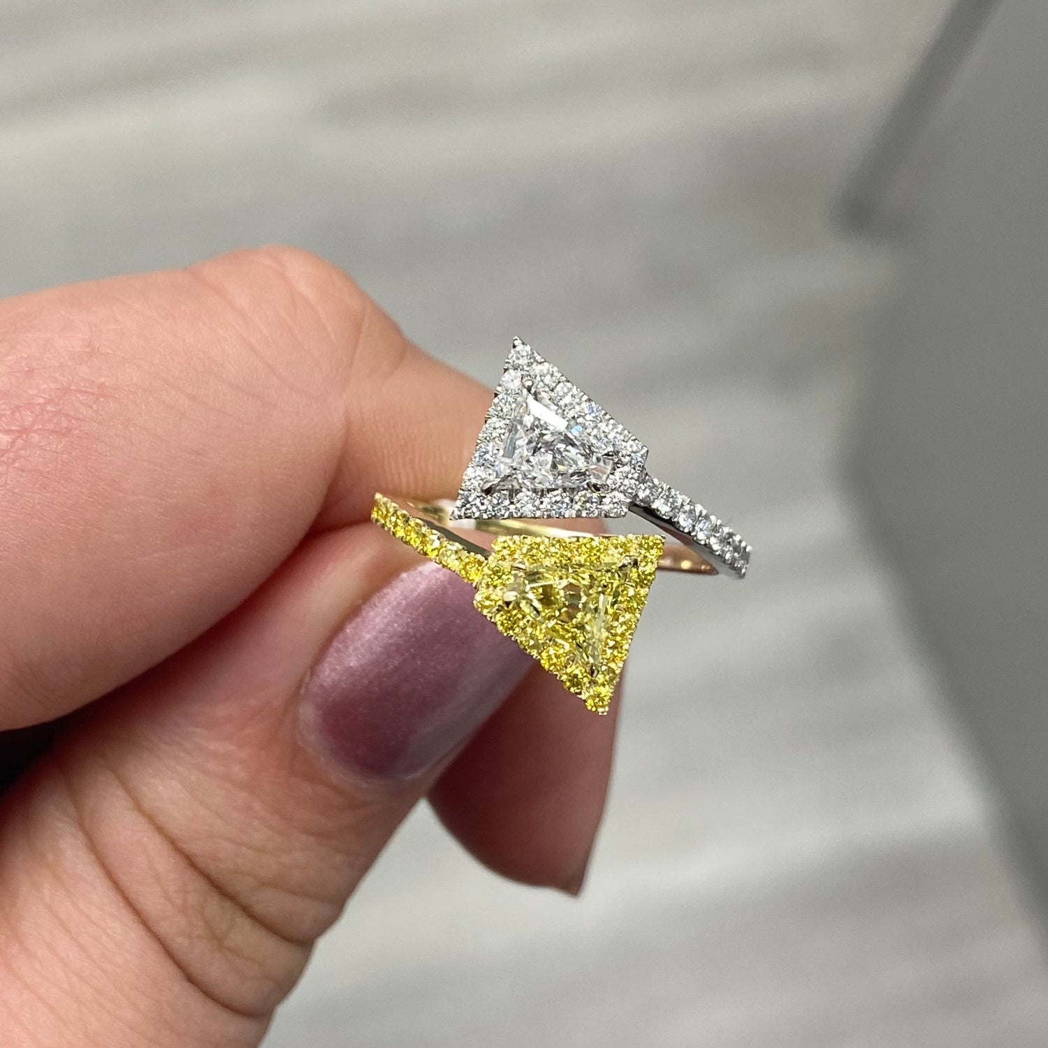 1.20ct Yellow Trillion diamond ring at Rare Colors by Namdar, 5th Avenue New York