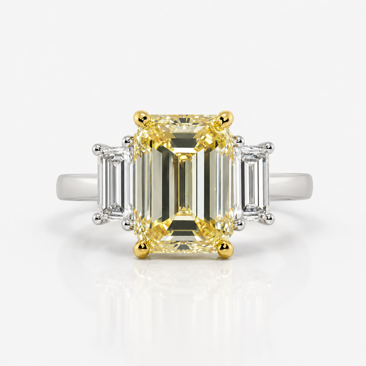 2.2ct Yellow Emerald diamond three stone engagement ring by Rare Colors by Namdar, New York City