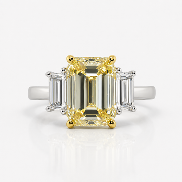2.2 Carat Yellow Emerald Diamond Three Stone Engagement Ring