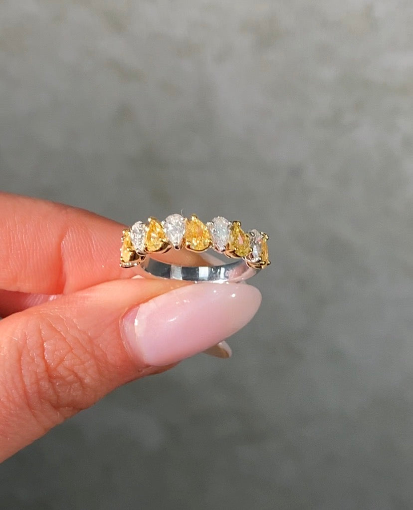 Fancy Yellow and White Alternating Pear Diamond Half Eternity Band