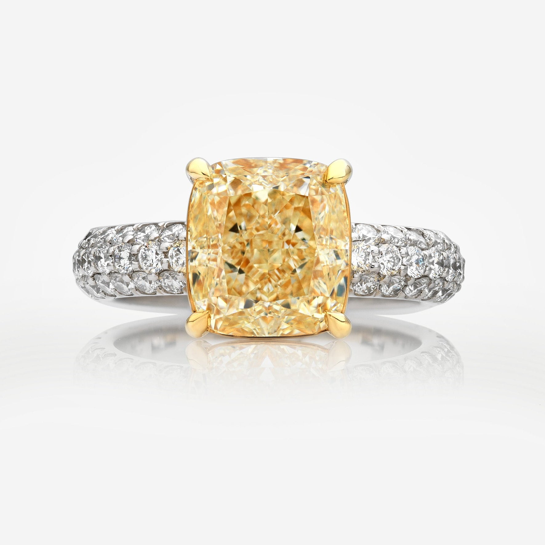 4ct GIA Fancy Light Yellow Cushion Diamond Pave Solitaire Engagement Ring